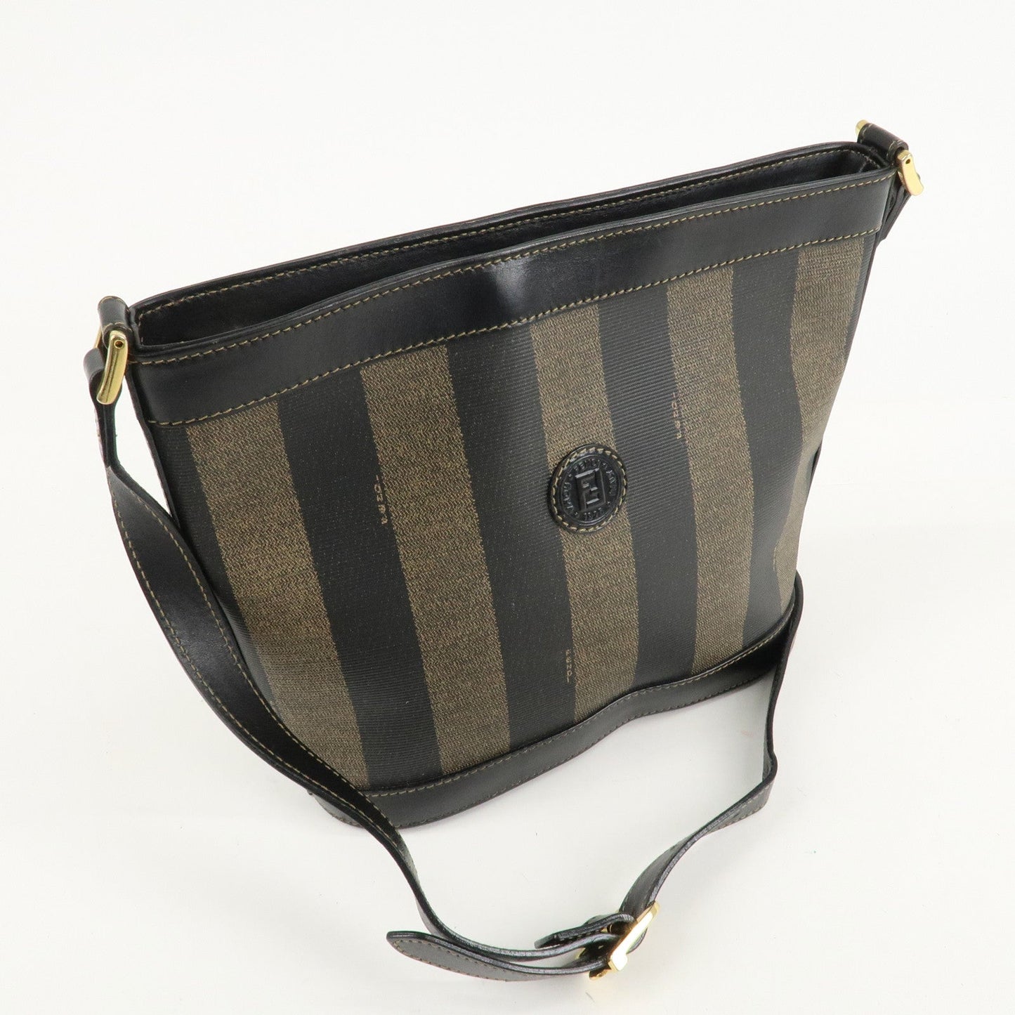 FENDI Pequin PVC Leather Shoulder Bag Black Brown 11644  d