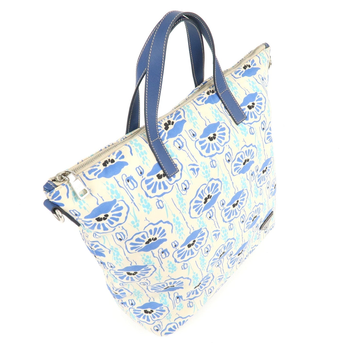 PRADA Nylon Leather 2Way Tote Bag White Blue  d