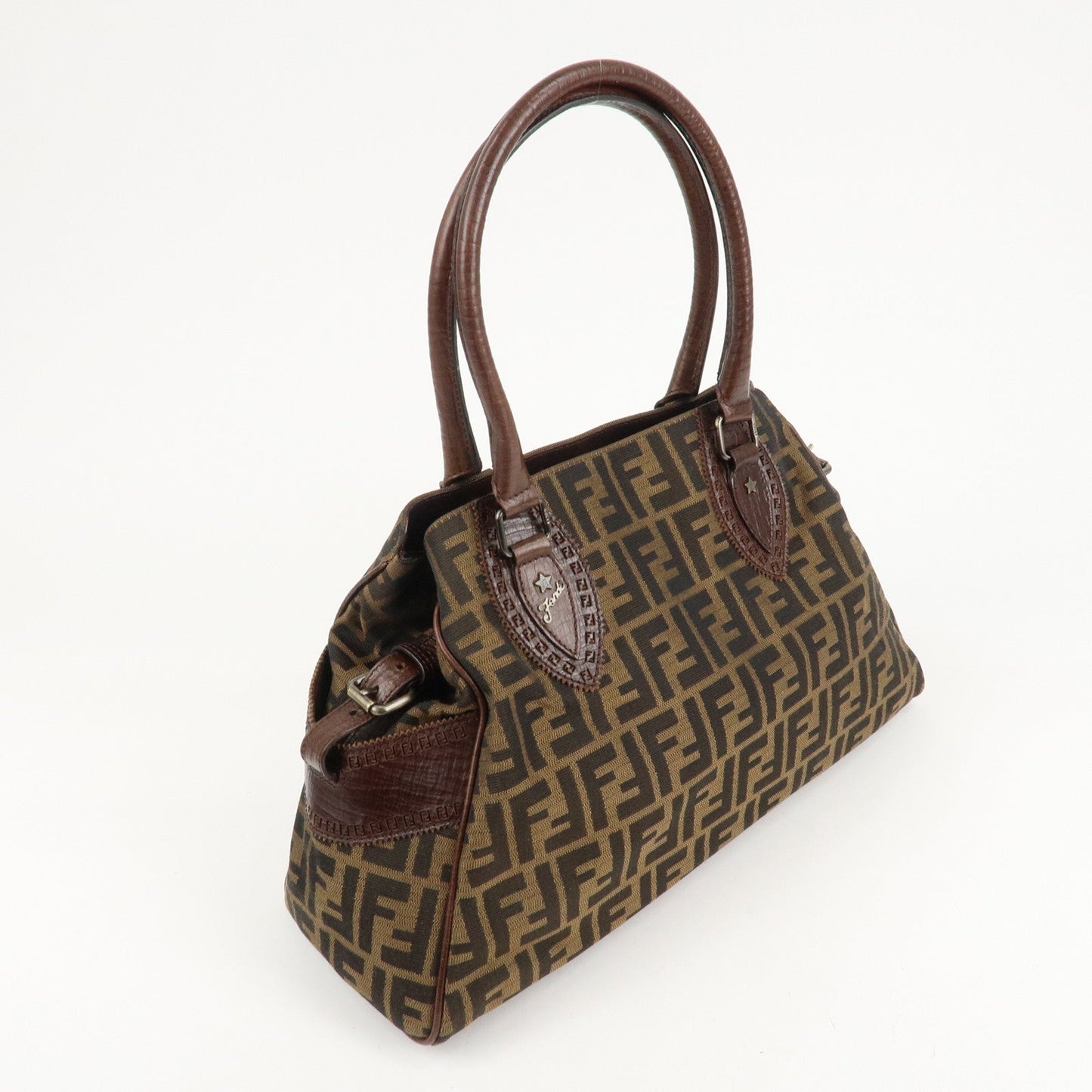 FENDI Ethnico Zucca Canvas Leather Shoulder Bag Brown 8BN162  d