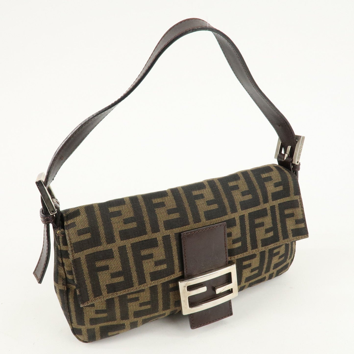 FENDI Zucca Mamma Buguette Canvas Shoulder Bag Brown Black 26424  d