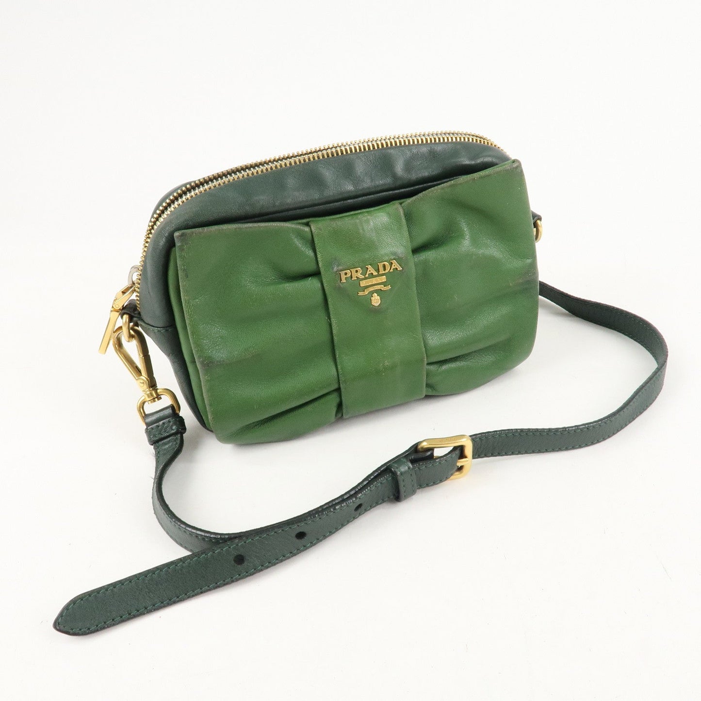 PRADA Logo Leather Ribbon Shoulder Bag Green BP0166  d