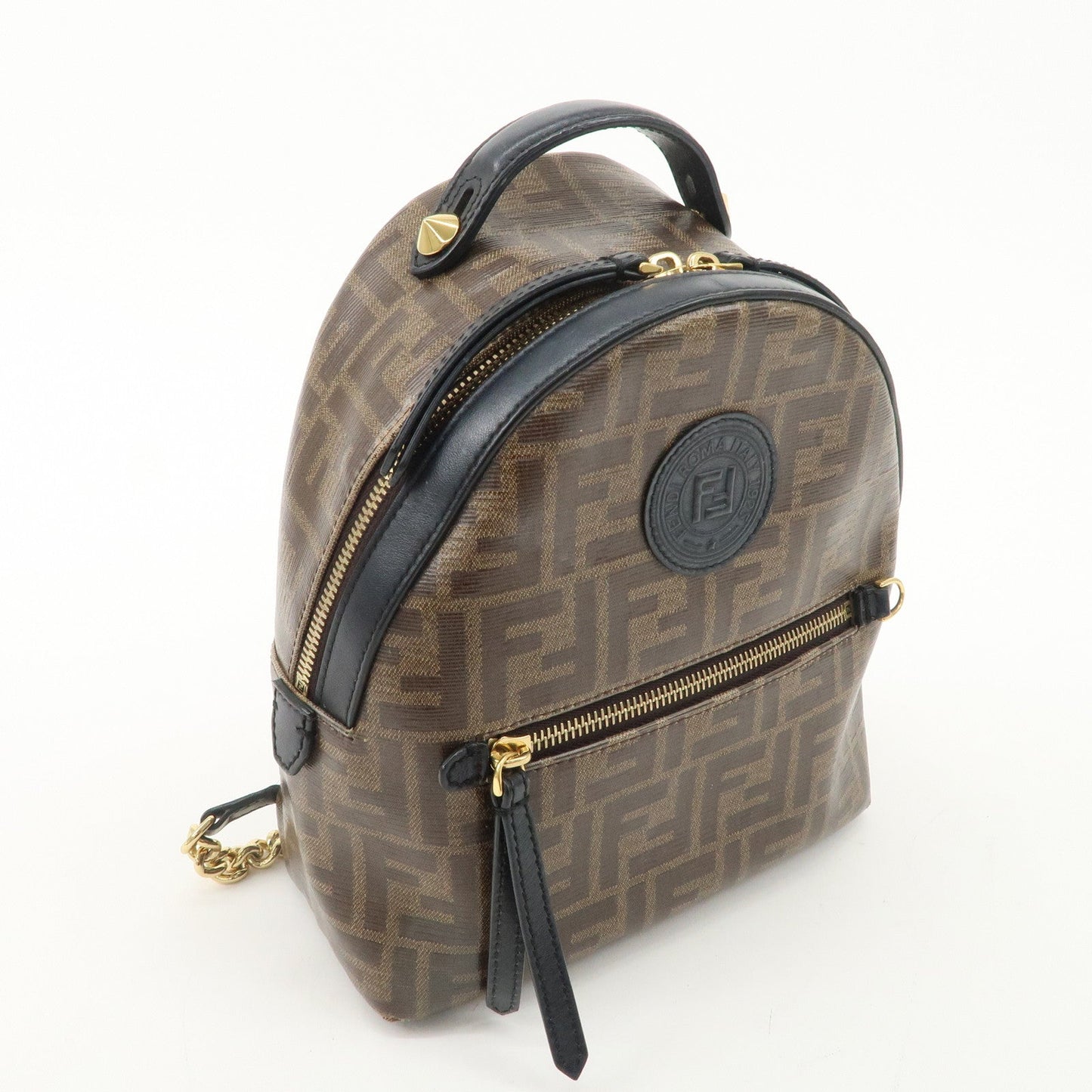 FENDI Zucca Print PVC Leather Chain Backpack Brown 8BZ038  d