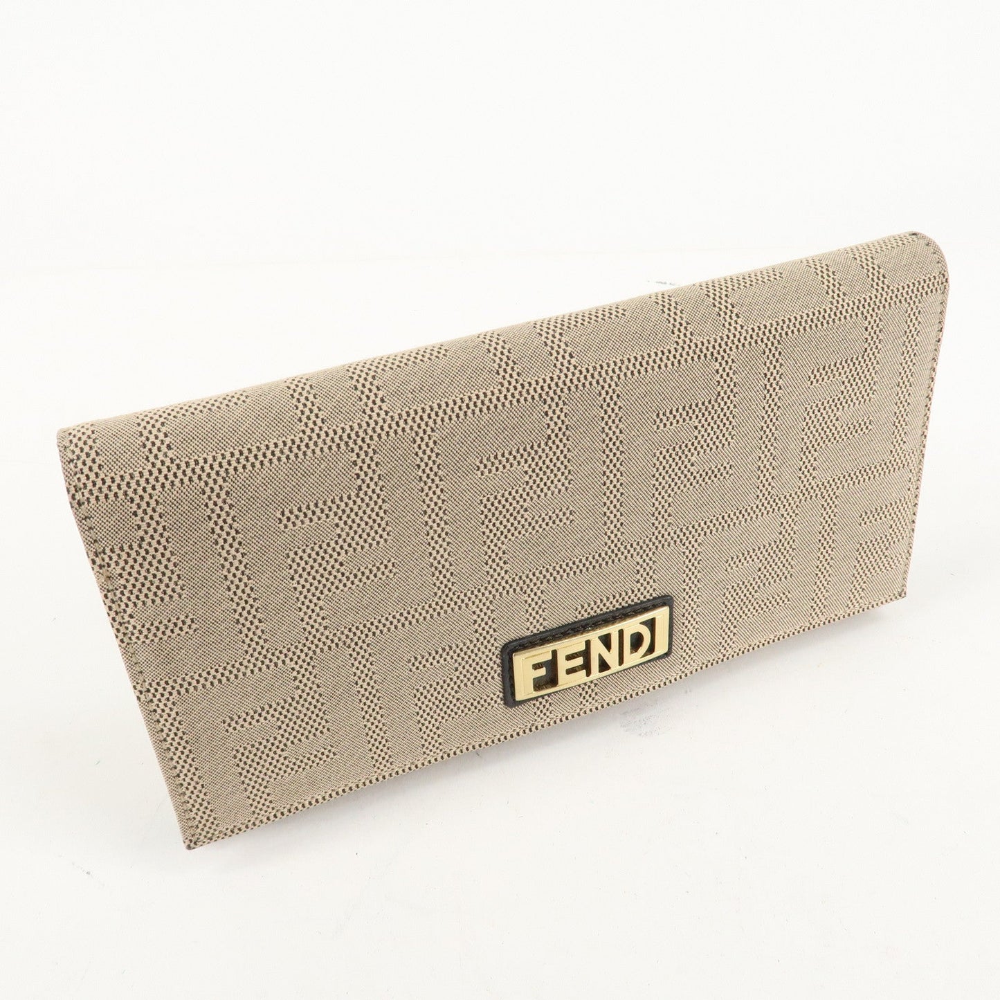 FENDI Zucca Print Canvas Leather Long Wallet Brown 8M0000  d