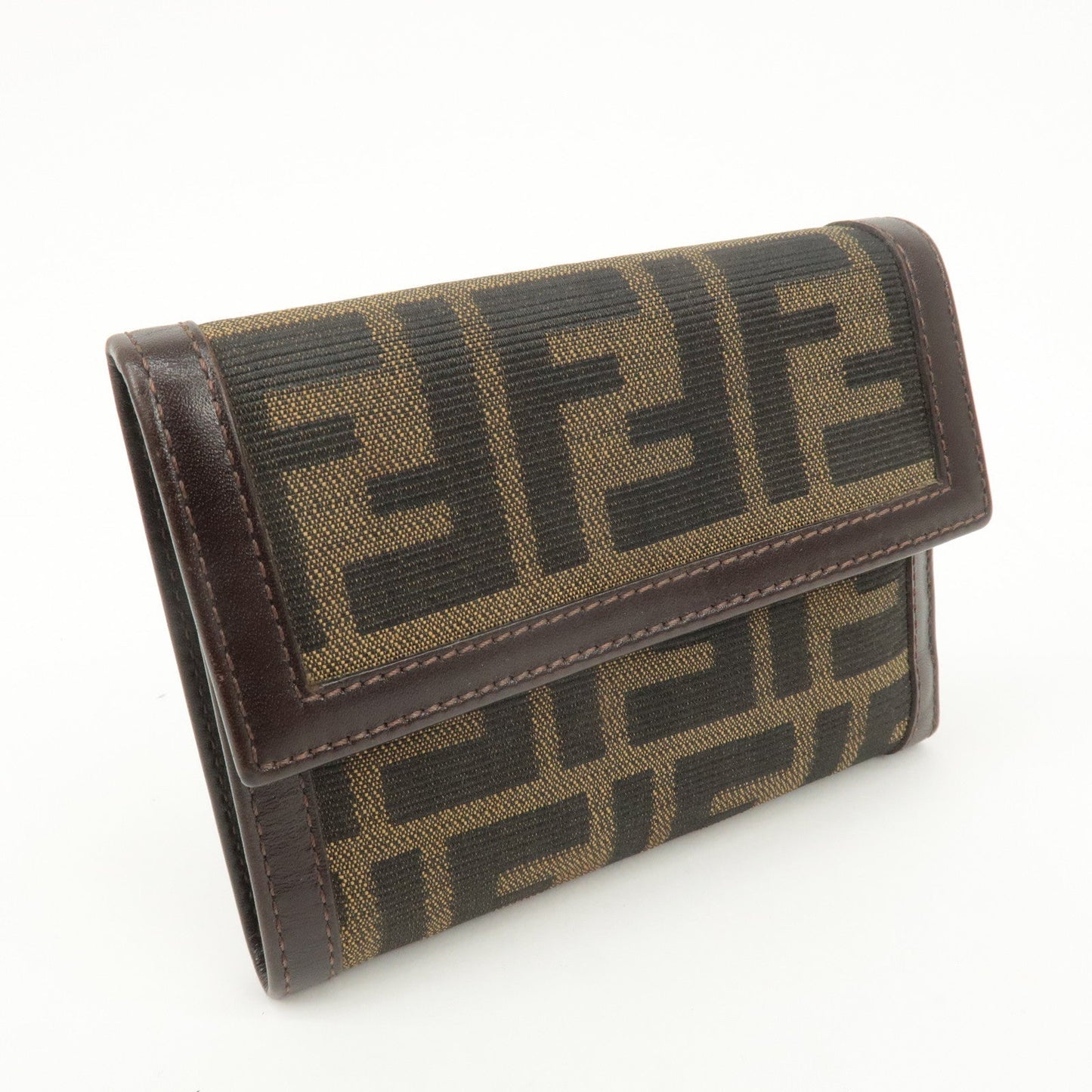 FENDI Zucca Canvas Leather Hook Tri-fold Wallet Brown 30729  d