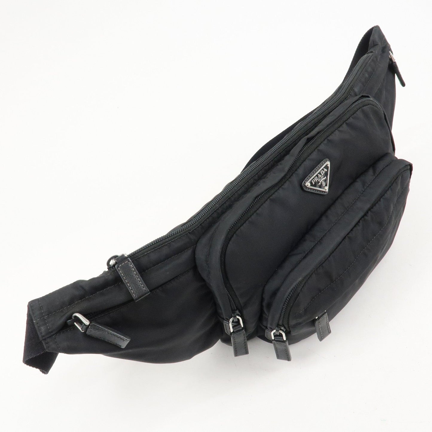 PRADA Logo Nylon Leather Waist Bag Crossbody Bag Black  d