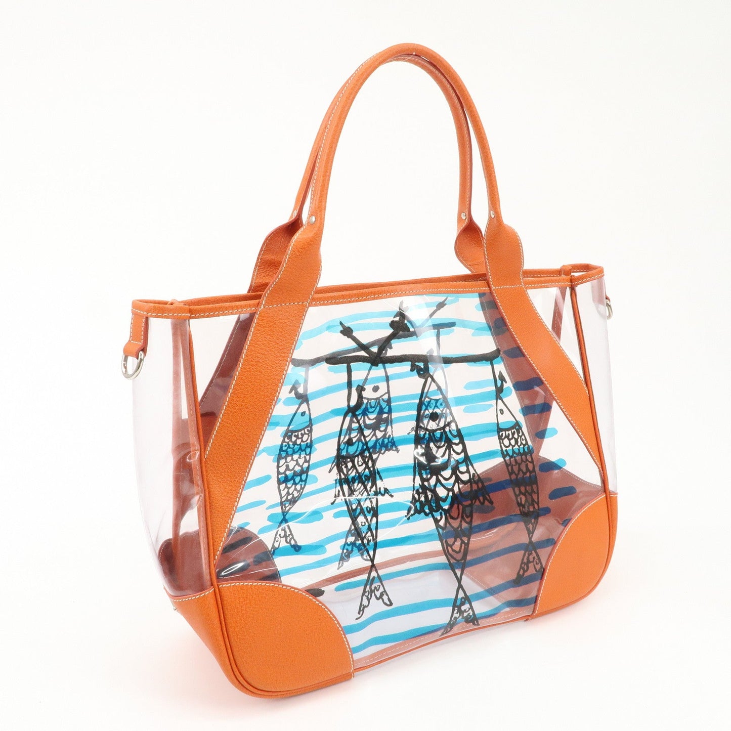 PRADA PVC Leather  Fish Print Clear Tote Bag Orange BR3020  d