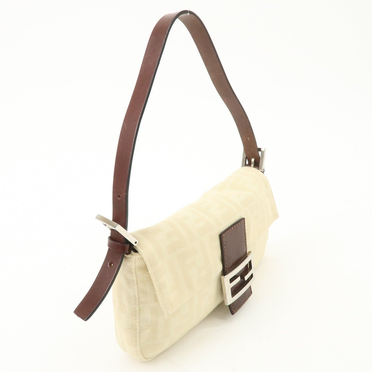 FENDI Zucca Mamma Baguette Canvas Shoulder Bag Beige White 26424  d