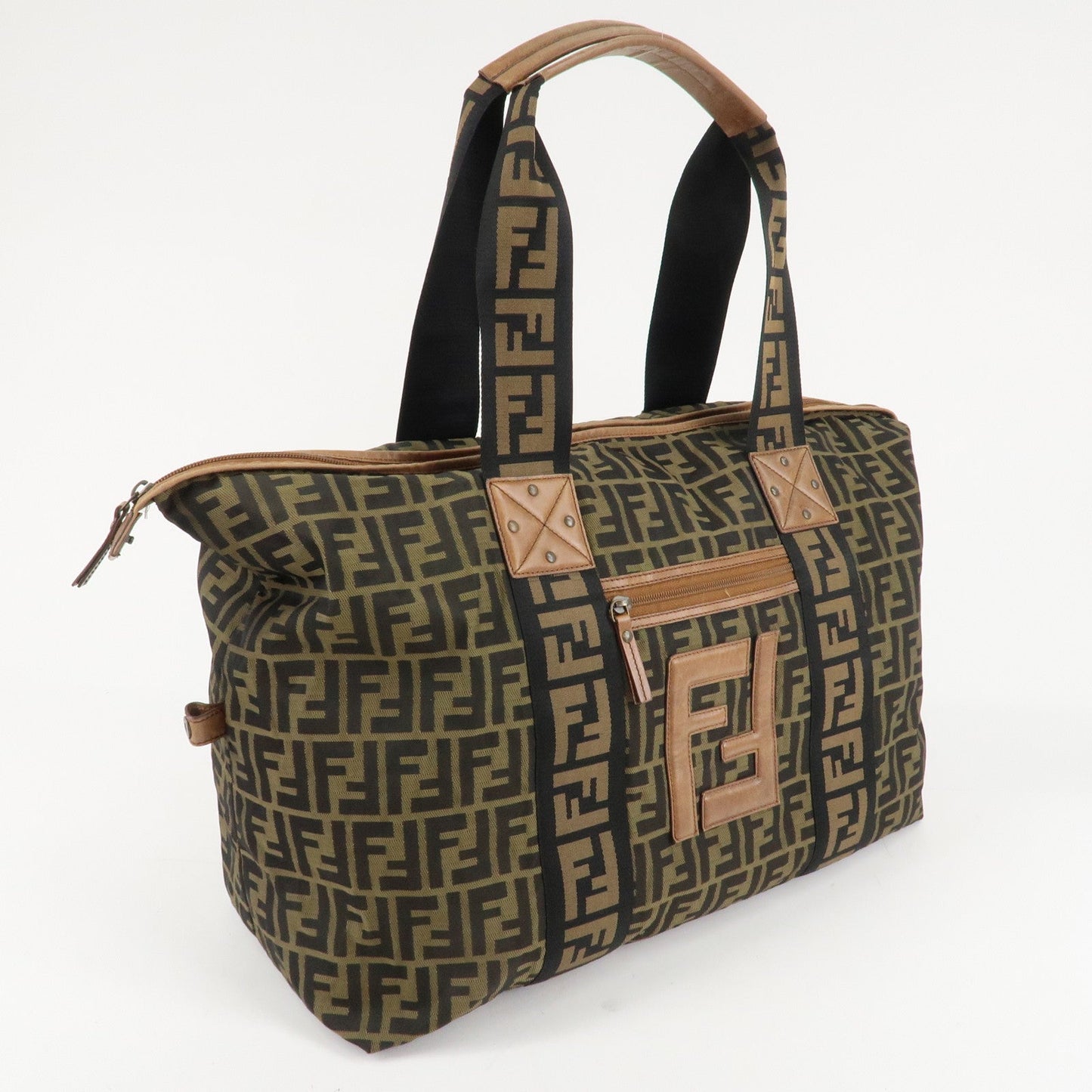 FENDI Zucca Nylon Leather Boston Bag Brown Black 7VS071  d