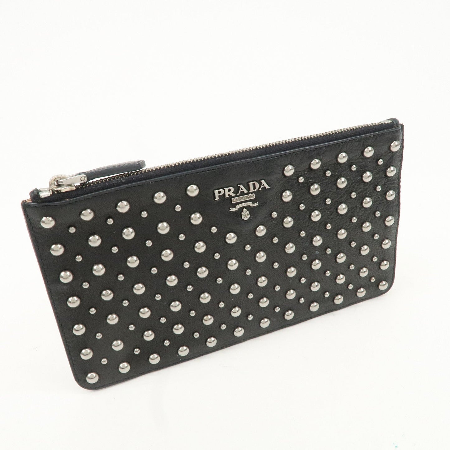 PRADA Leather Pouch Studs Black  d