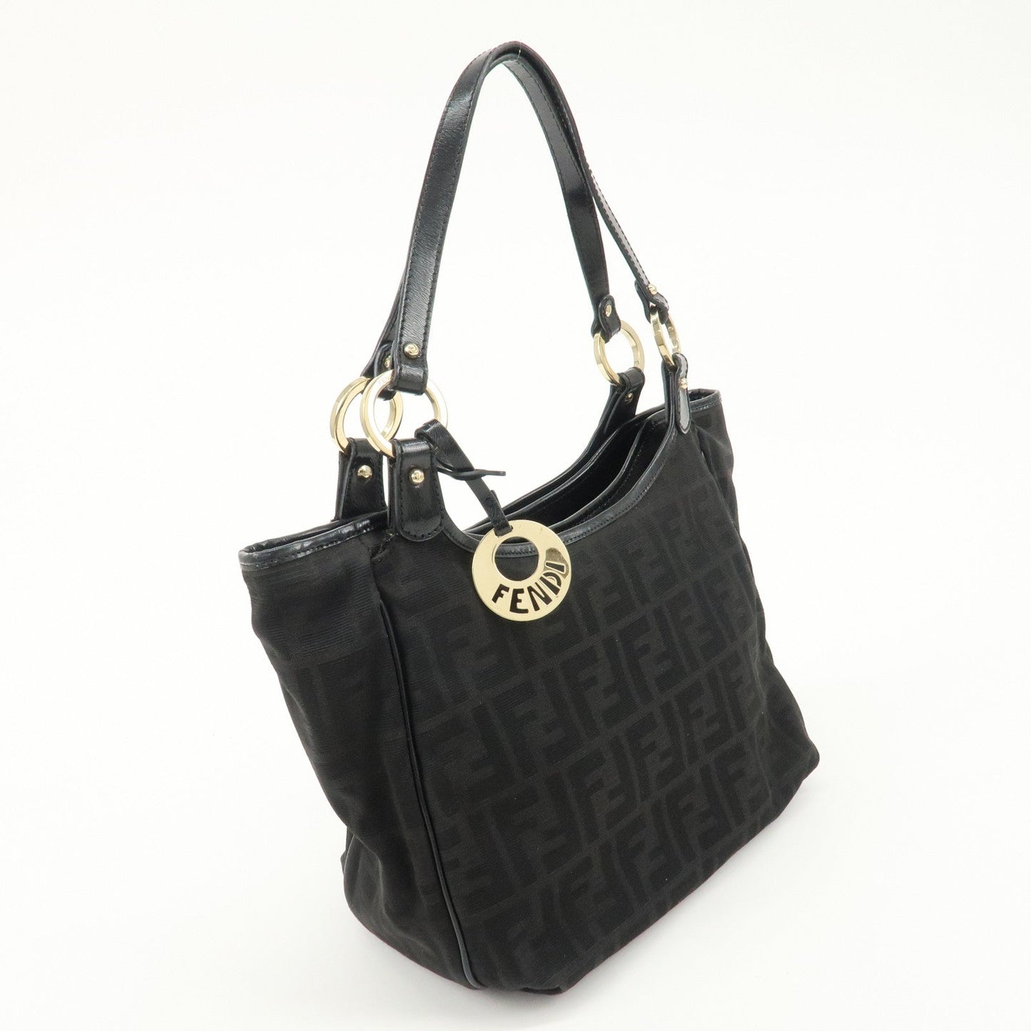 FENDI Zucca Canvas Leather Tote Bag Hand Bag Black 8BH156  d