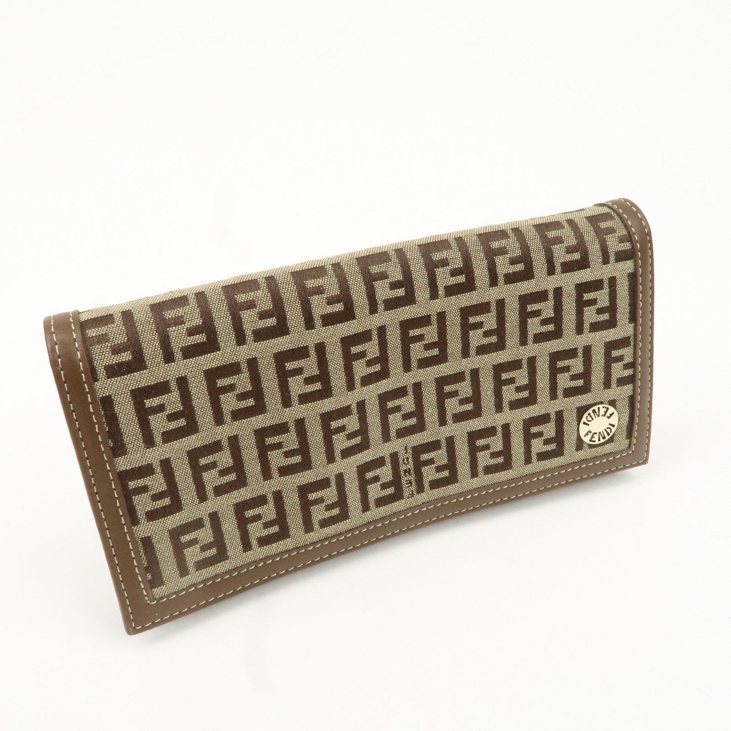 FENDI Zucchino Canvas Leather Long Wallet Brown 8M0000  d