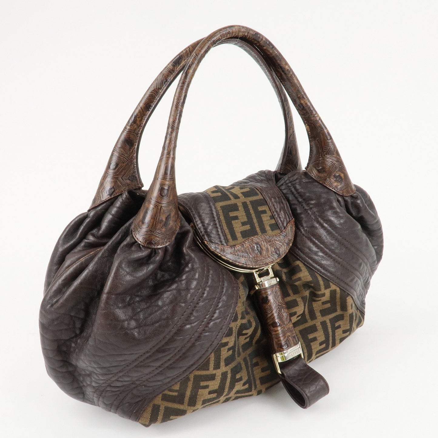 FENDI Zucca Canvas Leather Spy Bag Brown Black 8BR511  d