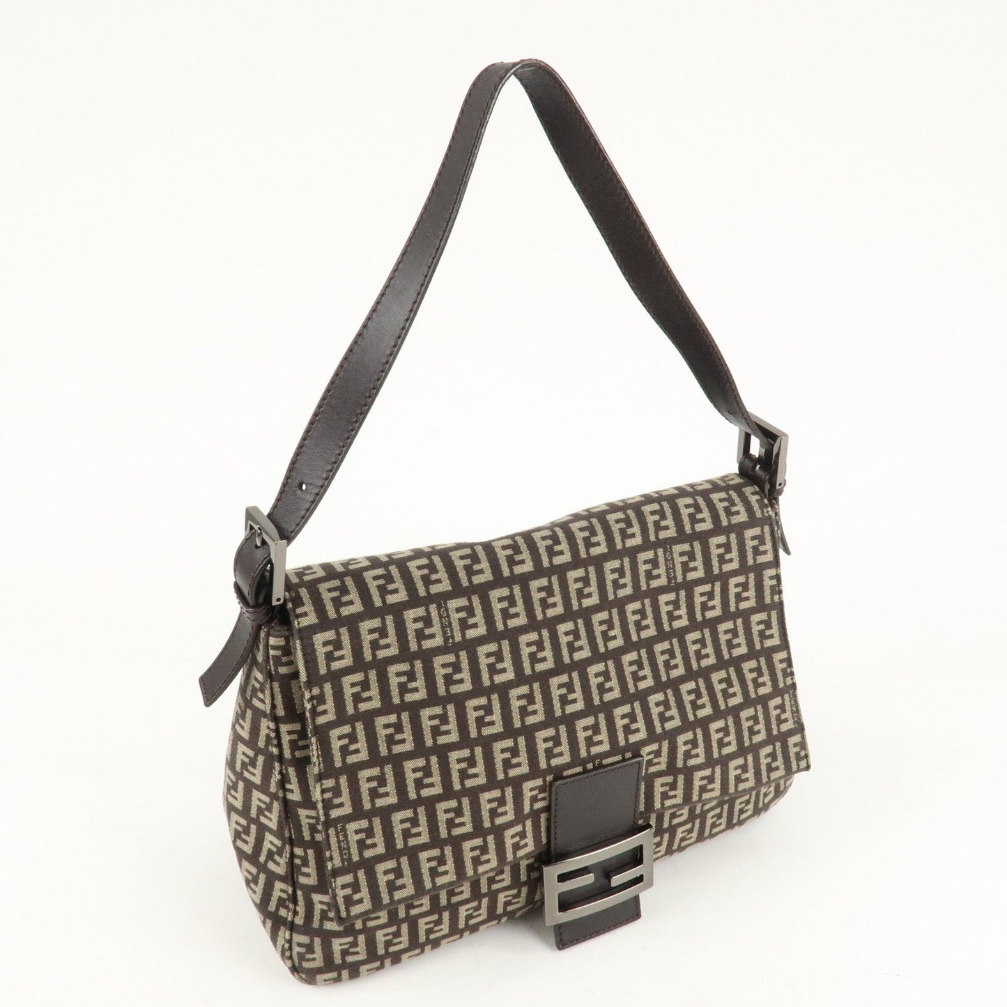 FENDI Mamma Bucket Zucchino Canvas Leather Shoulder Bag 8BR001  d