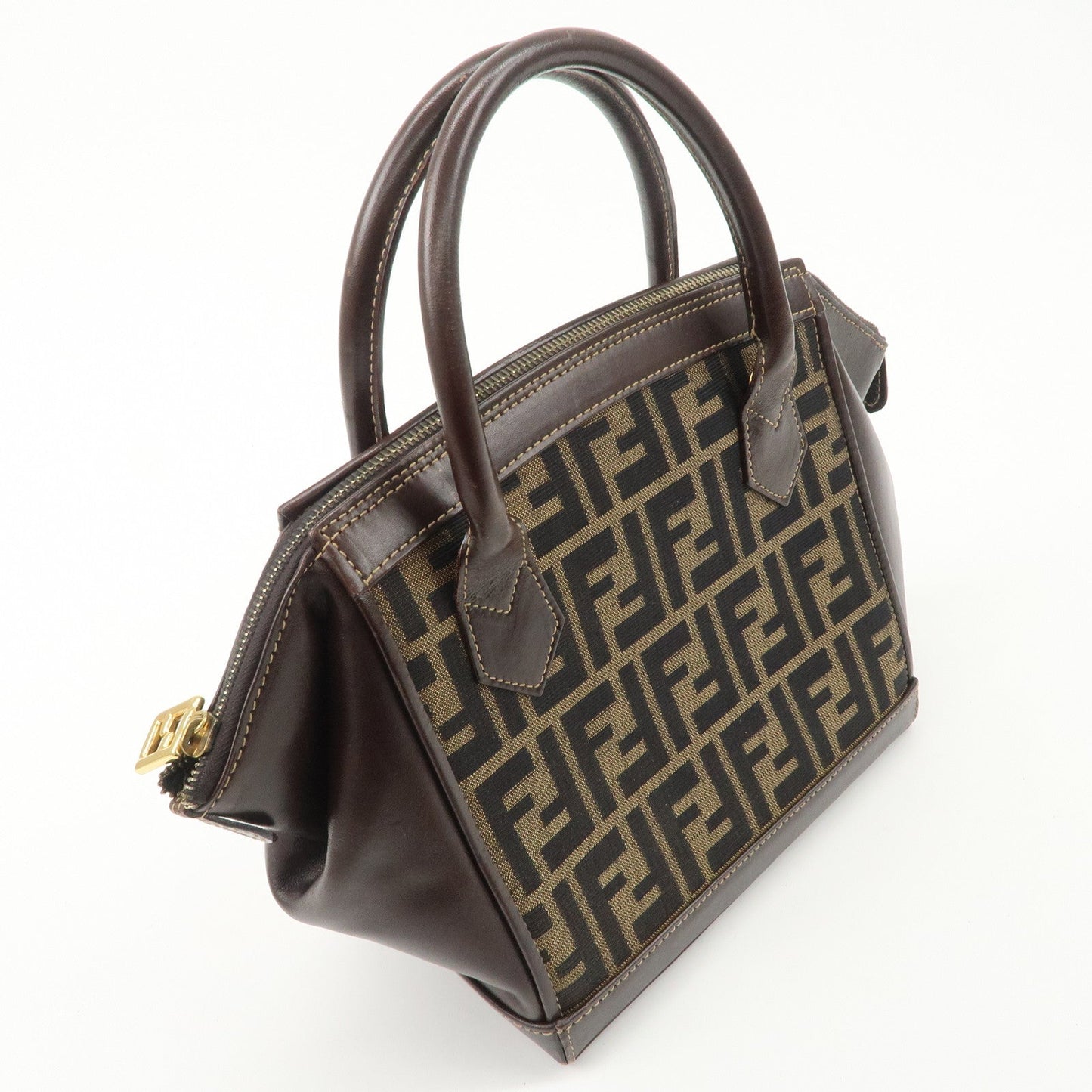 FENDI Zucca Canvas Leather 2 way Leather Hand Bag Shoulder Bag  d