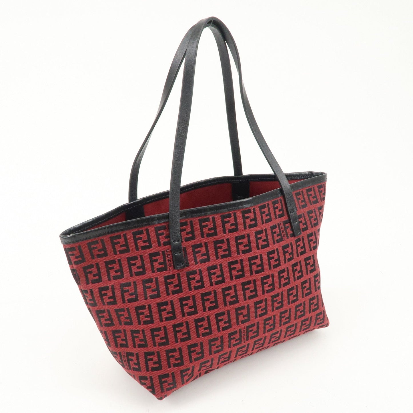 FENDI Zucchino Canvas Leather Mini Tote Bag Red Black 8BH056  d