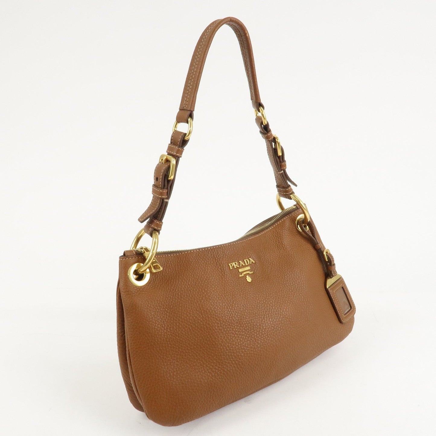 PRADA Leather Shoulder Bag Brown Gold Hardware B4894M  d