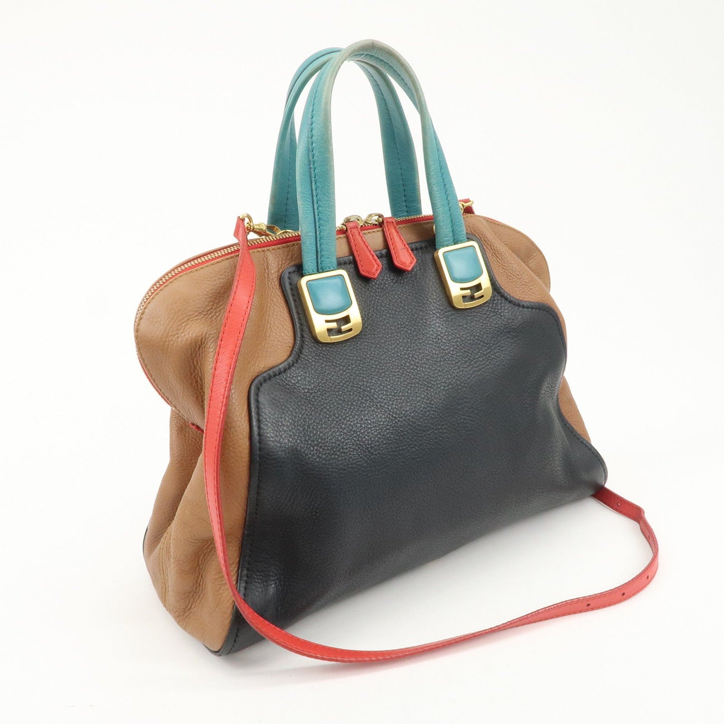 FENDI Cameleon Leather 2WAY Bag Black Brown Blue Red 8BL110  d