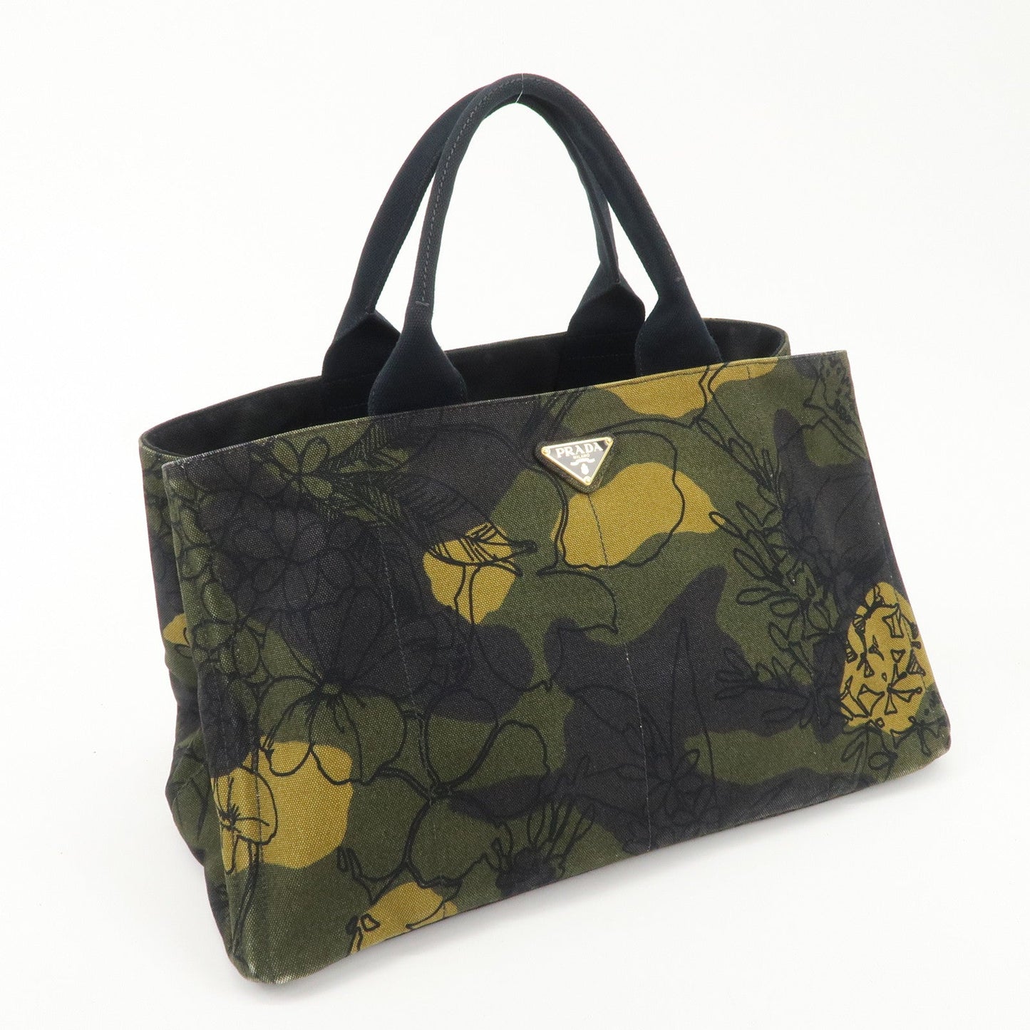 PRADA Logo Canapa Large Canvas Tote Hand Bag Camouflage BN1872  d