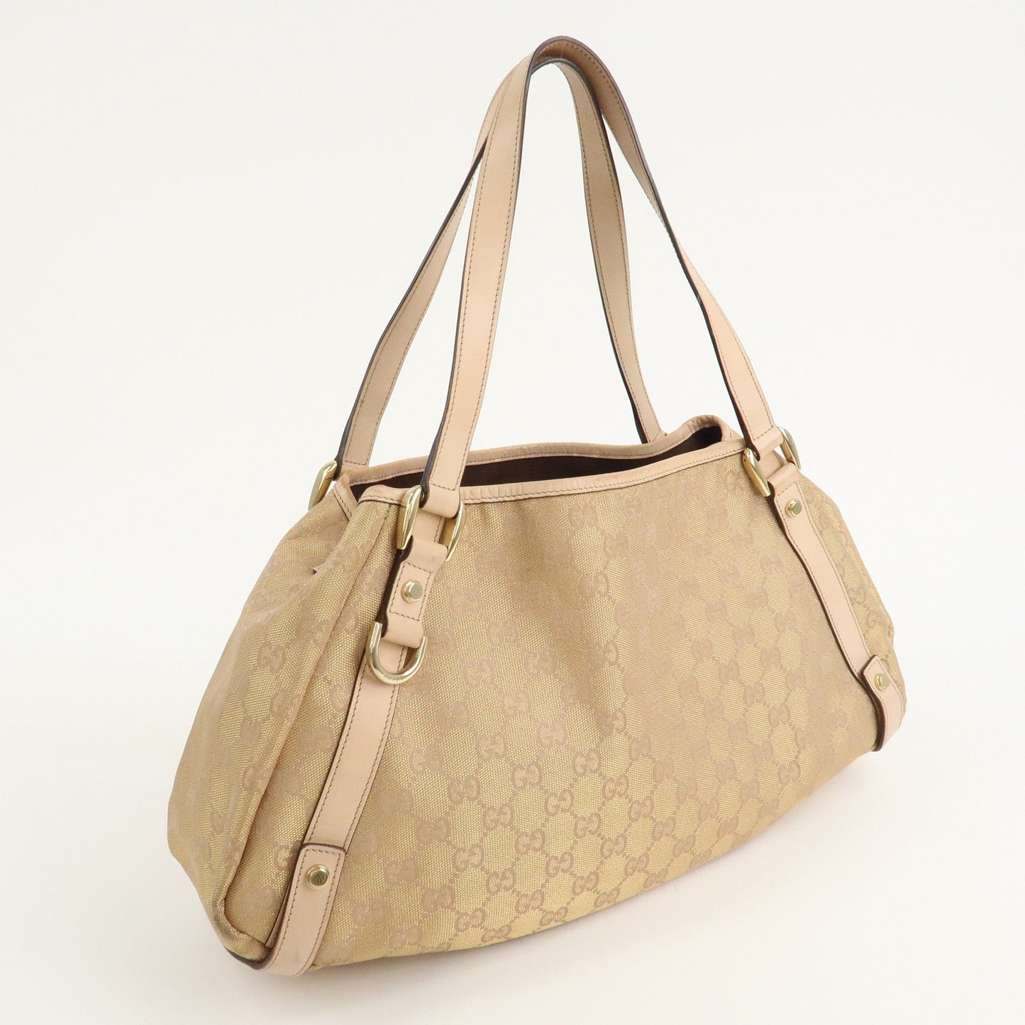 GUCCI Abbey GG Canvas Leather Tote Bag Pink Beige