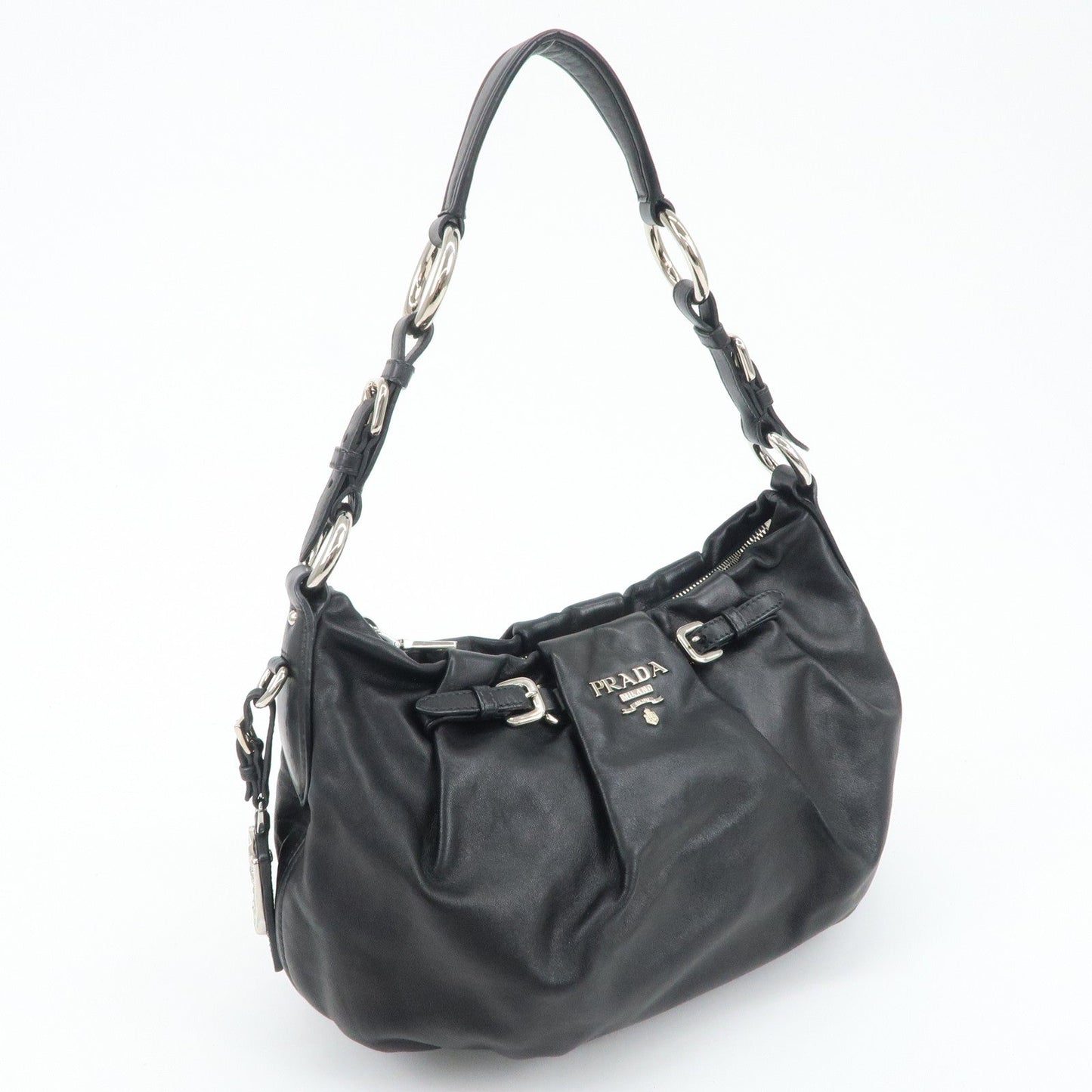 PRADA Soft Calf Leather Shoulder Bag Black BR3795  d