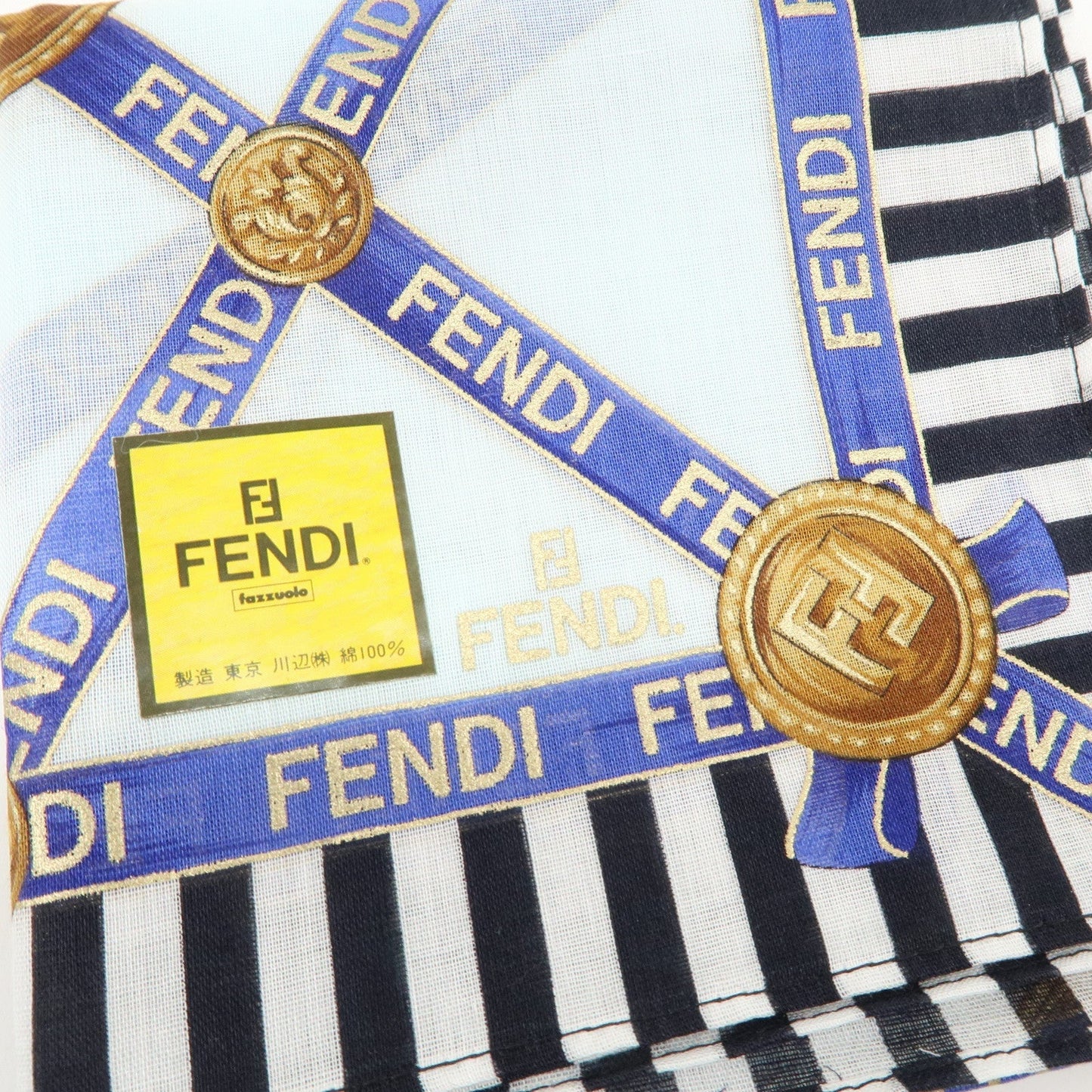 FENDI Set of 5 Cotton 100% Handkerchief White Navy Red Black  d
