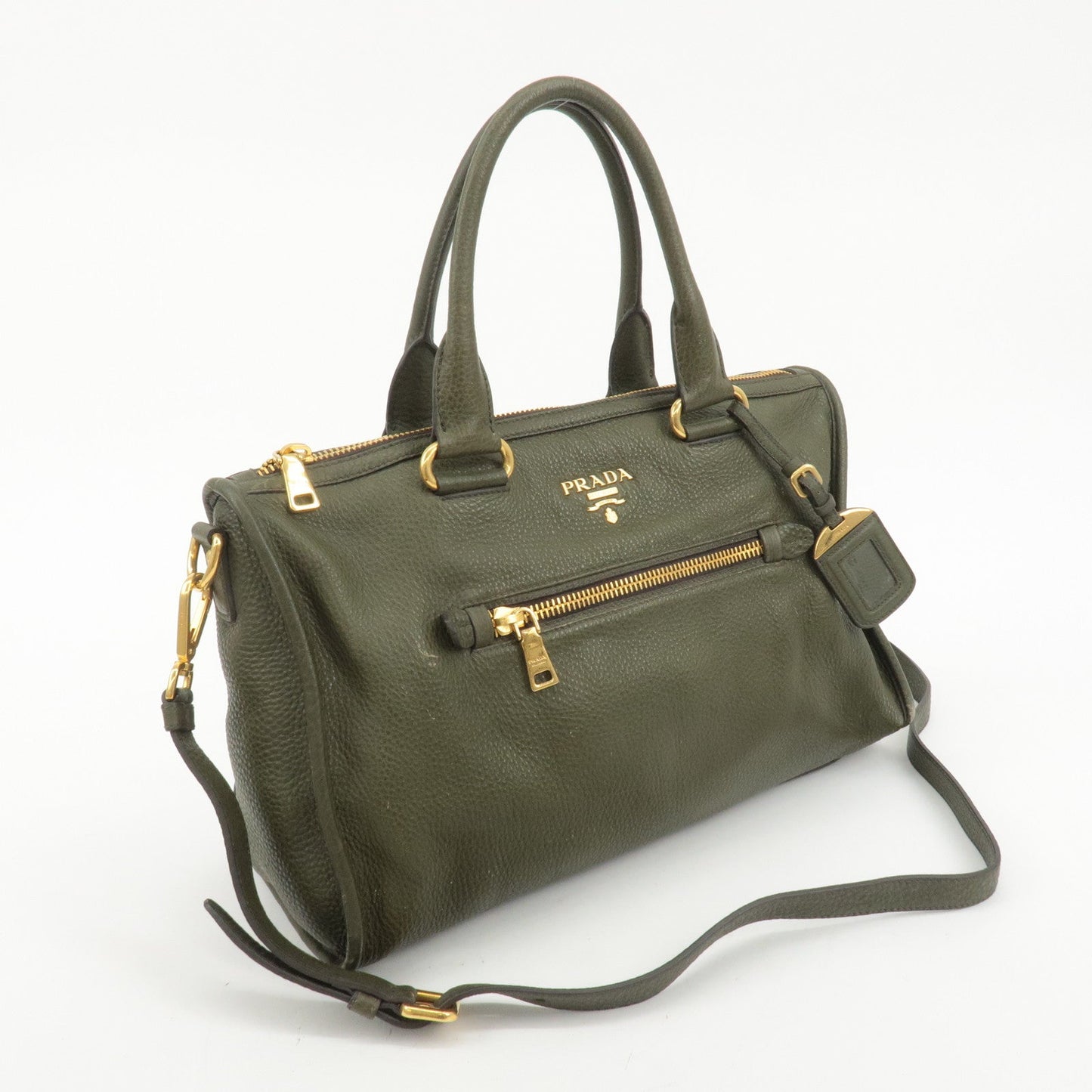PRADA Leather 2Way Bag Hand Bag Shoulder Bag Khaki BL0805  d