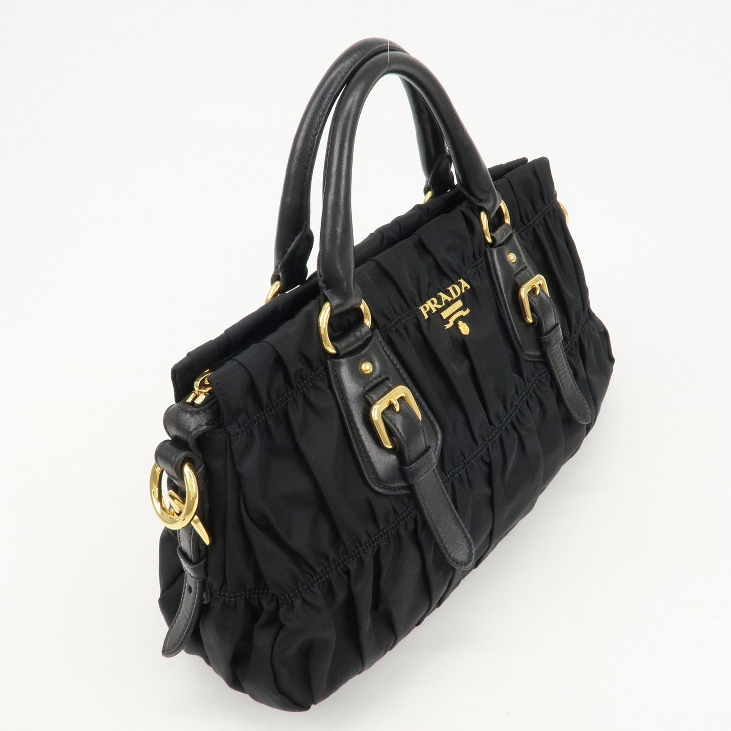 PRADA Logo Nylon Leather 2Way Bag Hand Bag Black NERO BN1407  d