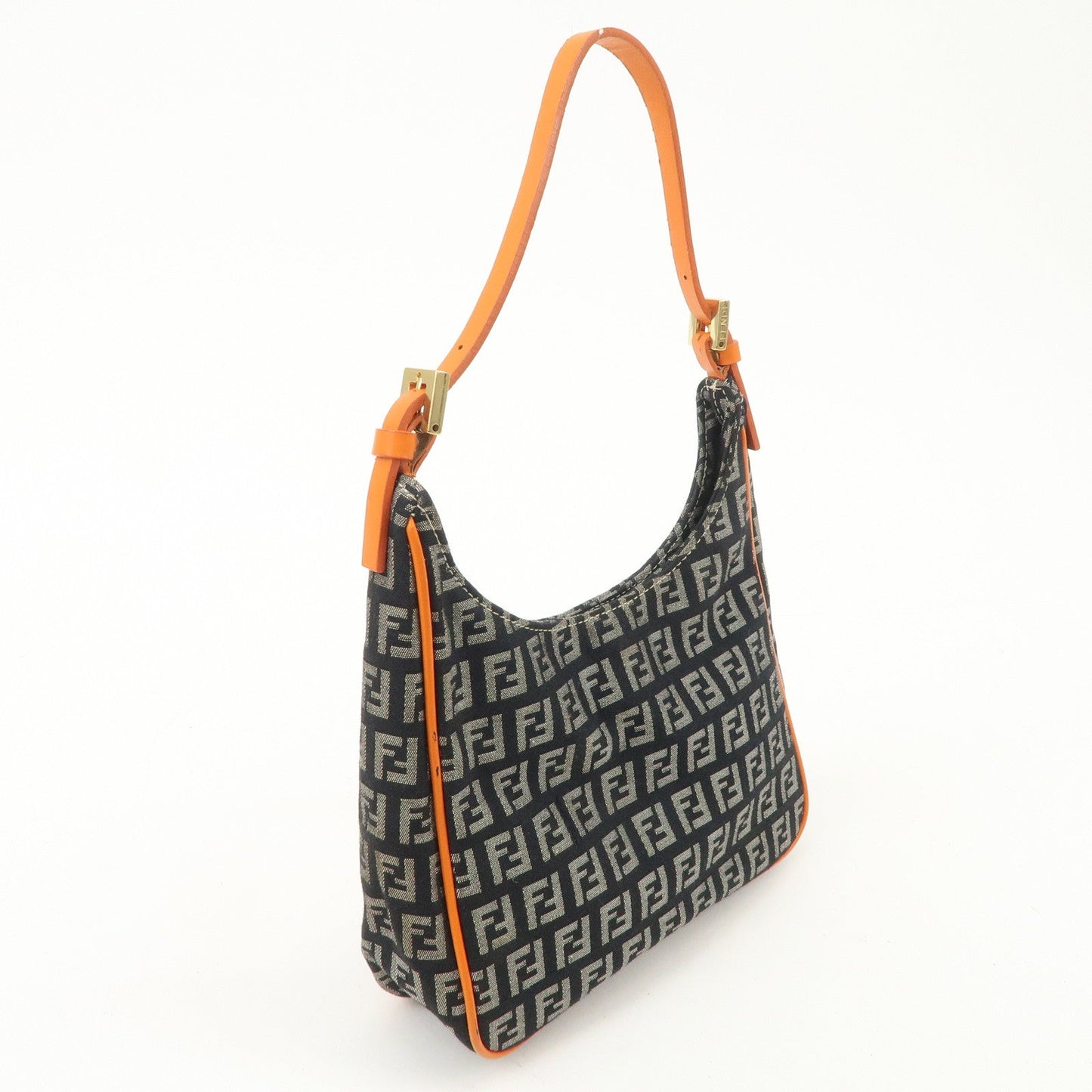 FENDI Zucchino Canvas Leather Shoulder Bag Black White 8BR157  d