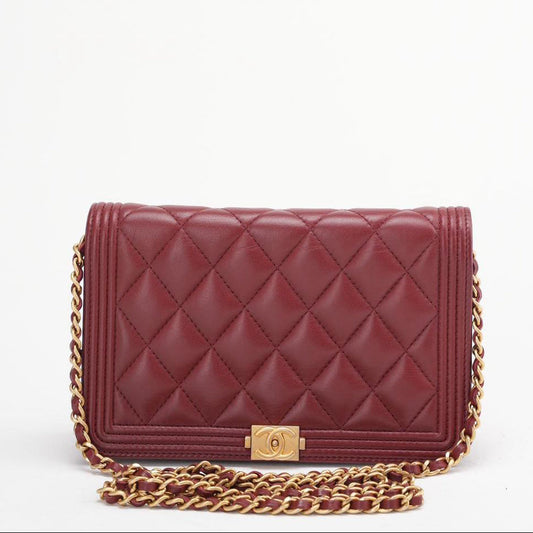 Chanel Burgundy Boy Wallet on Chain Bag Lambskin 2017