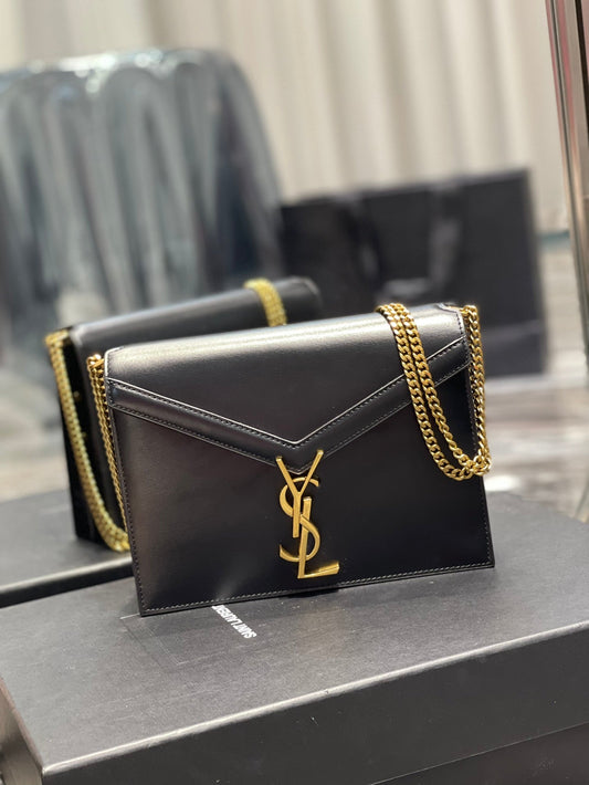 YSSL Cassandra Medium Chain Bag Black In Grain De Poudre Embossed For Women 8in/22cm YSL 5327500SXSW1000