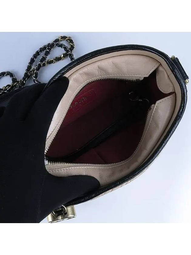 A91810   calfskin beige black color Gabriel gold silver metal chain shoulder and cross bag Chanel