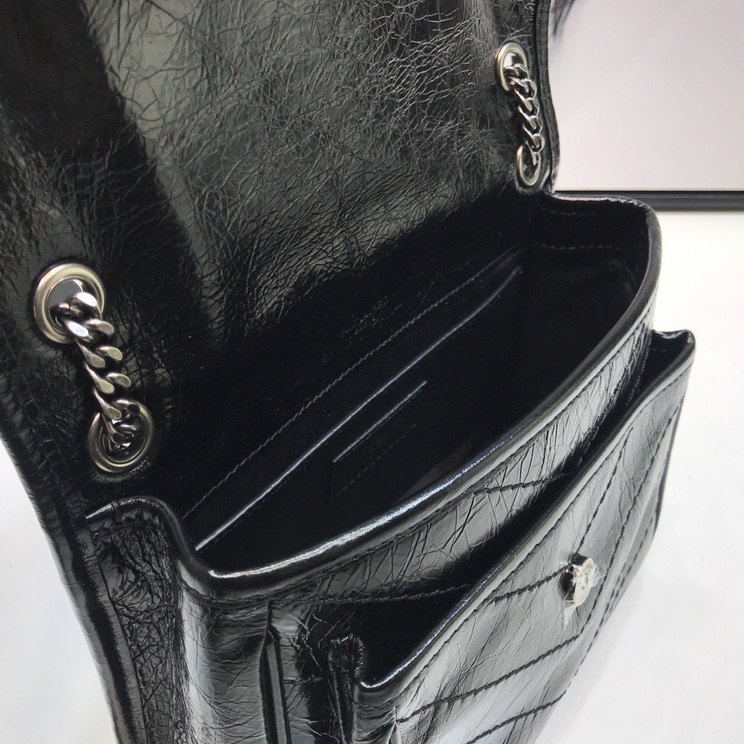 YSSL Niki Baby Chain Bag In Crinkled  Black For Women 8in/21cm YSL 6331600EN041000
