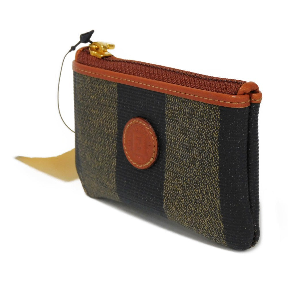 FENDI Coin case fabric Kaiqi Striped Brown Keyring   FF logo Old Pecan Coin Purse unisex(Unisex)
