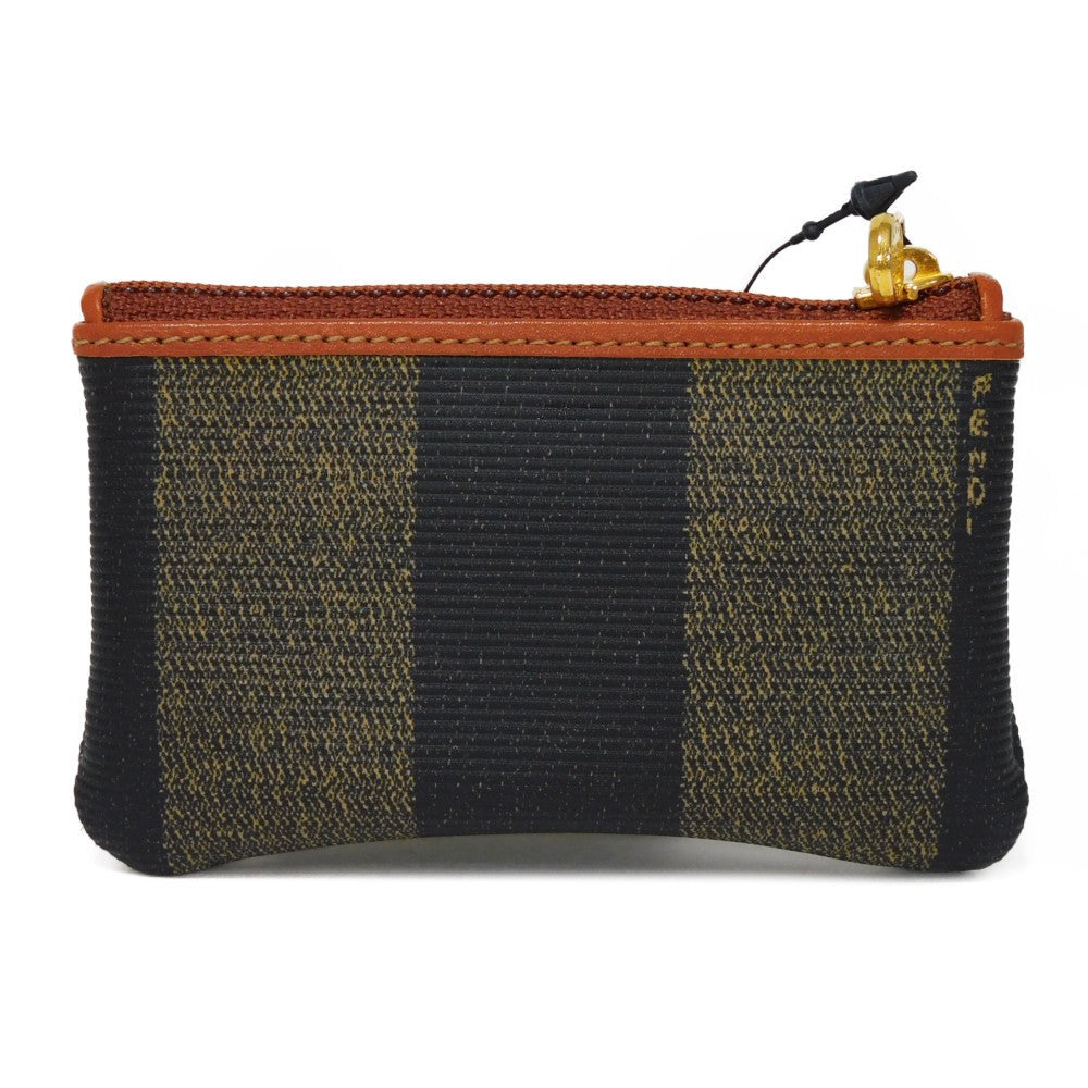 FENDI Coin case fabric Kaiqi Striped Brown Keyring   FF logo Old Pecan Coin Purse unisex(Unisex)