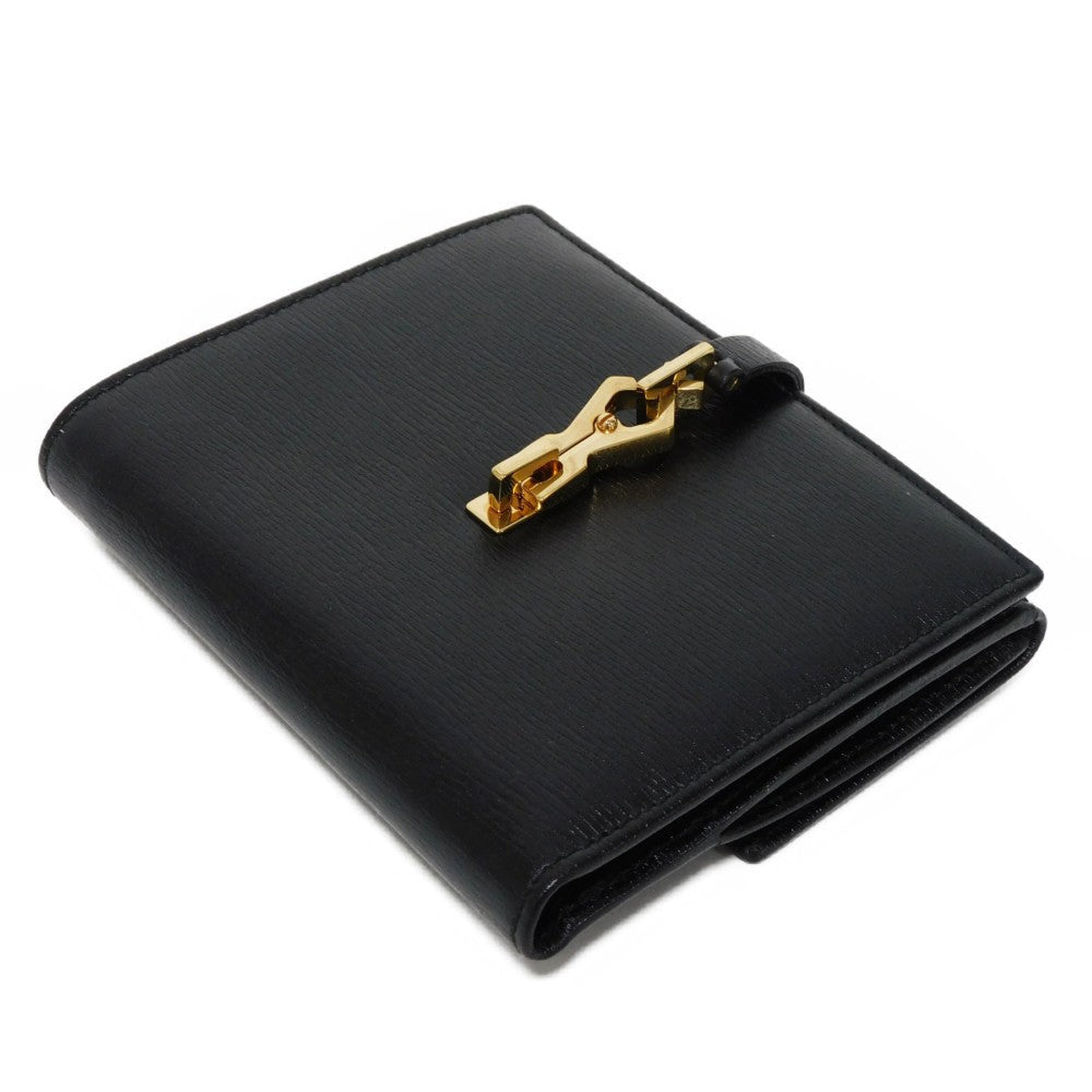 GUCCI Bifold Wallet 035 2169 Calf leather black   Gold Billfold Coin Case Old Jackie Compact Wallet unisex(Unisex)