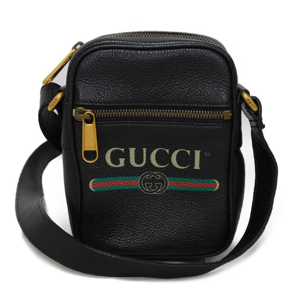 GUCCI Shoulder Bag 574803 0Y2AT 8163 Textured leather Black x green x red Web Stripe Shelly   logo print Micro Messenger Bag unisex(Unisex)