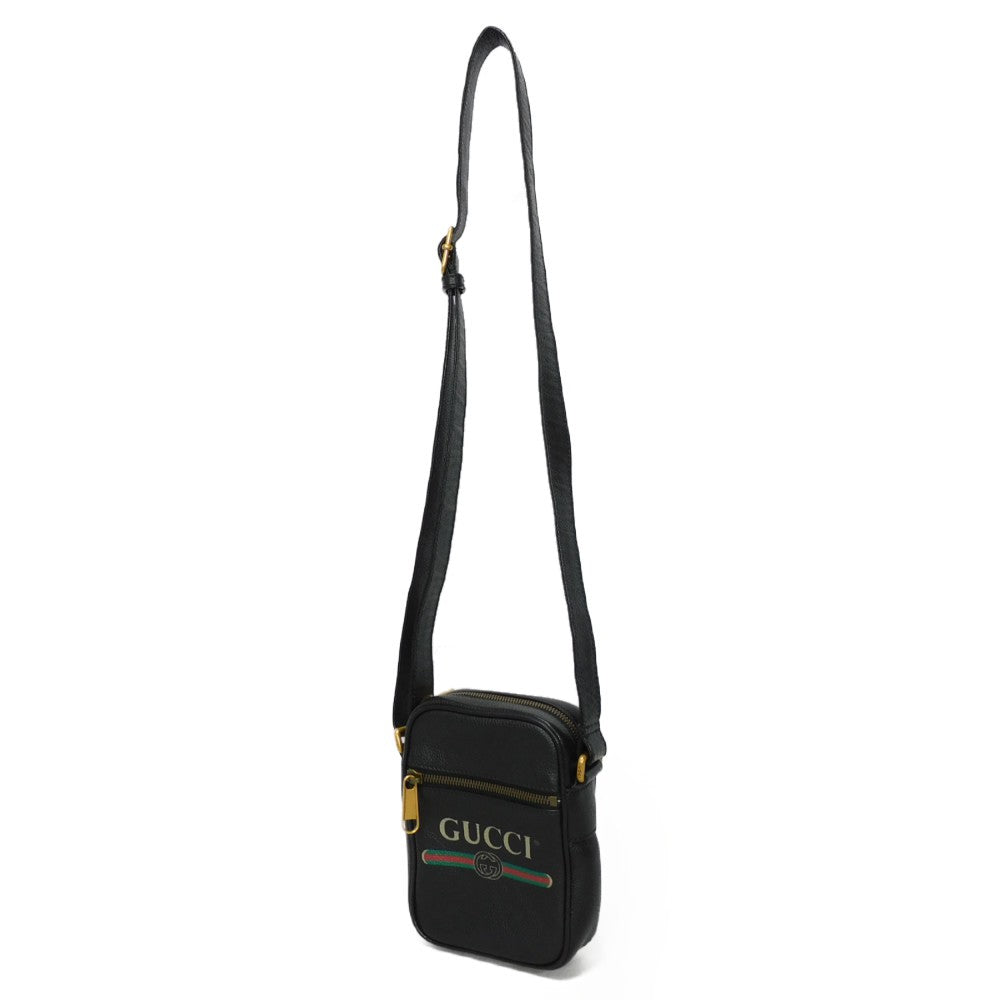GUCCI Shoulder Bag 574803 0Y2AT 8163 Textured leather Black x green x red Web Stripe Shelly   logo print Micro Messenger Bag unisex(Unisex)