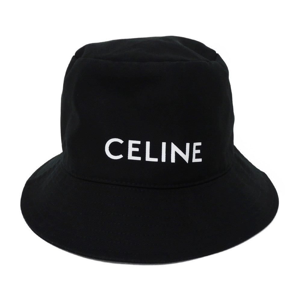 CELINE hat 2AU5B968P.38UB cotton black M 22.8" Gabardine White New logo logo bucket hat unisex(Unisex)