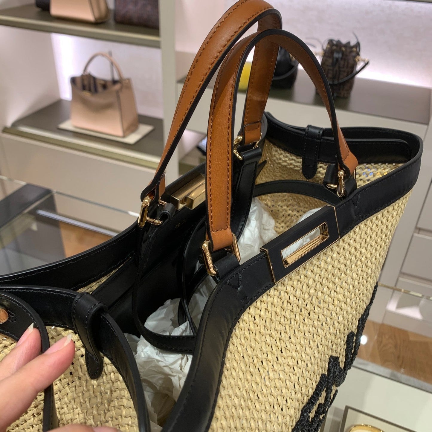 Top QualityTop Quality Peekaboo X-tote Medium Woven Straw Tote Bag For Women, Women’s Handbags 16.1in/41cm FF