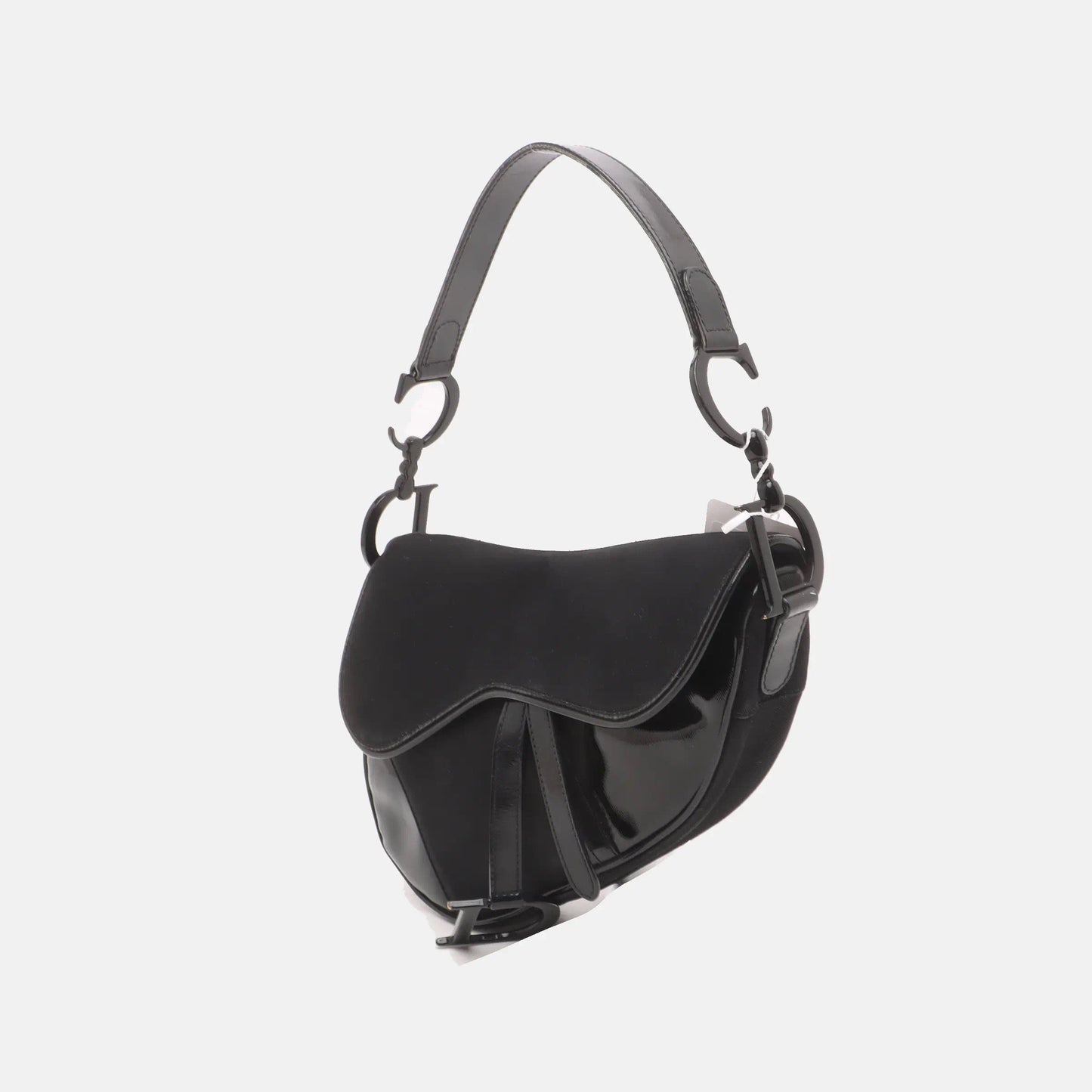 Dior Saddle   So Black Fabric and Patent Leather Shoulder Bag