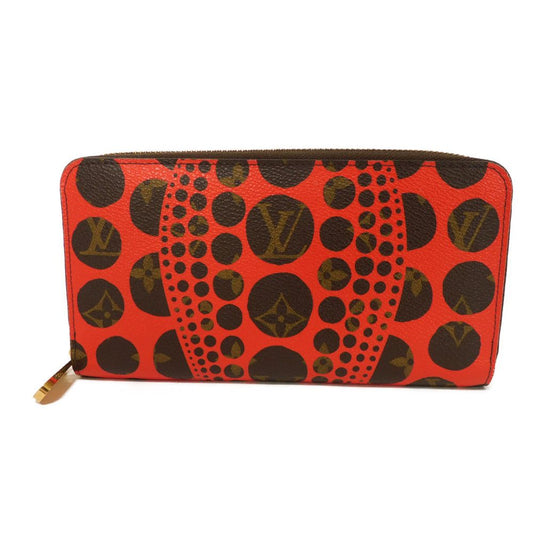 LOUIS VUITTON Long Wallet Purse M60450 Monogram canvas (dot print) x grain leather Rouge Yayoi Kusama Brown Red Old Model Monogram Pumpkin Dot Zippy wallet unisex(Unisex)