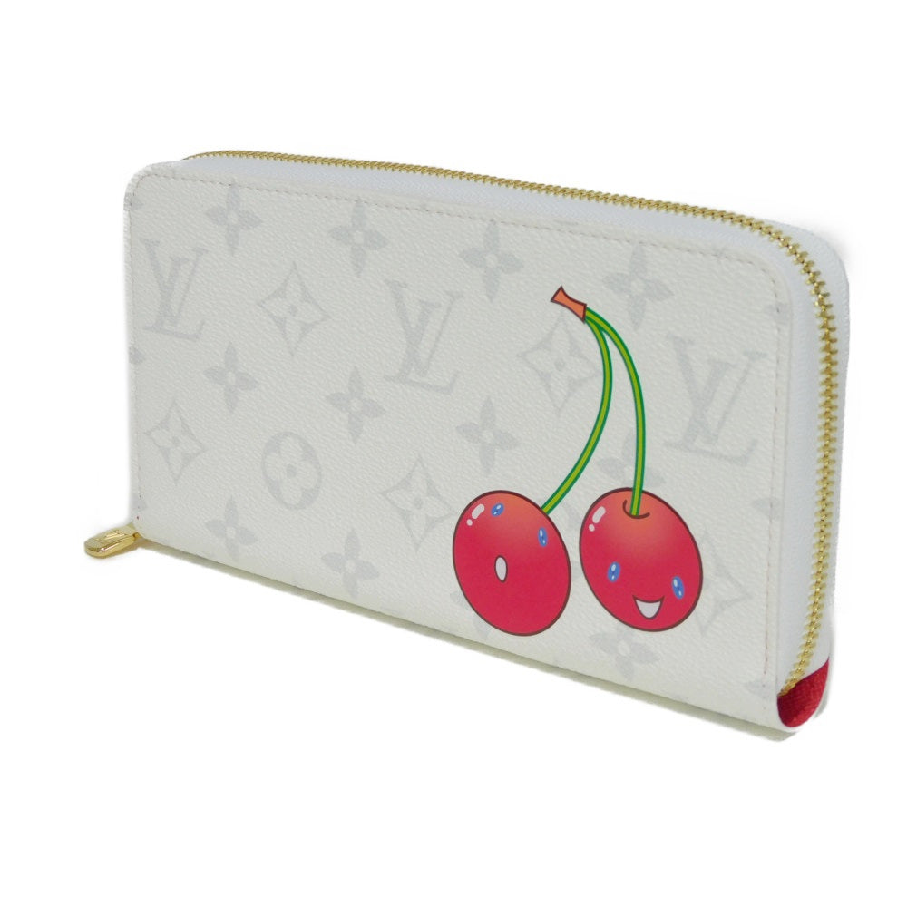 LOUIS VUITTON Long Wallet Purse M14240 Monogram canvas x grain leather white Takashi Murakami LV logo flower cherry RFID un d Monogram Cherry LVxTM Zippy Wallet unisex(Unisex)