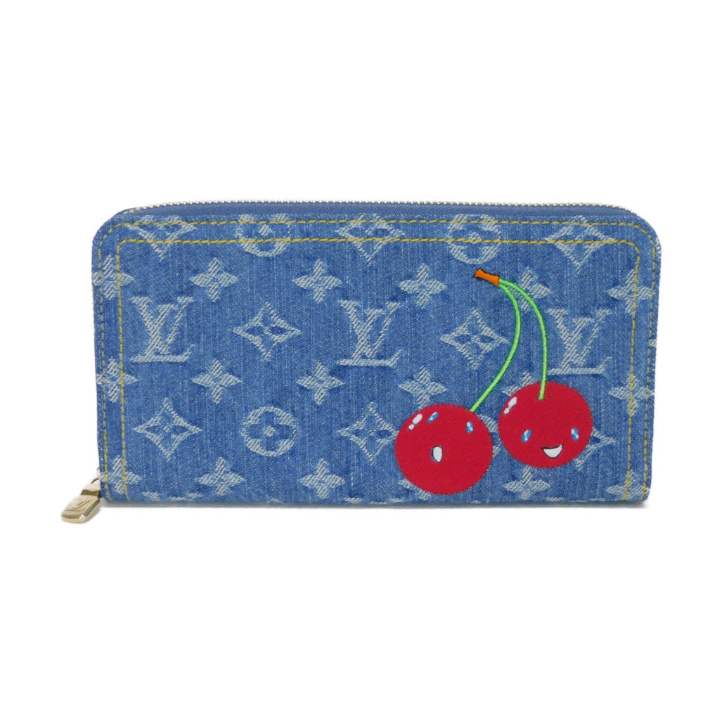 LOUIS VUITTON Long Wallet Purse M23161 Monogram denim canvas and grained leather blue Takashi Murakami LV logo flower cherry RFID un d Monogram Denim Cherry LVxTM Zippy Wallet unisex(Unisex)