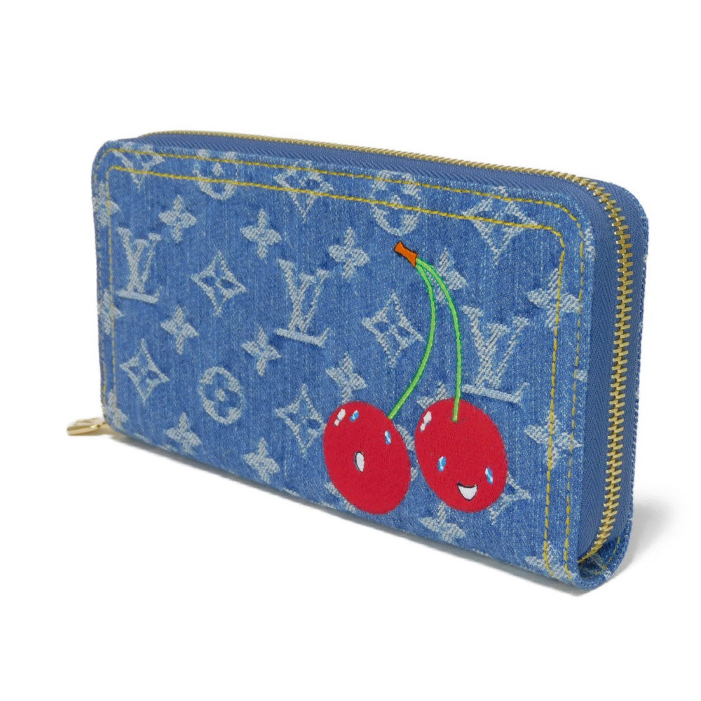 LOUIS VUITTON Long Wallet Purse M23161 Monogram denim canvas and grained leather blue Takashi Murakami LV logo flower cherry RFID un d Monogram Denim Cherry LVxTM Zippy Wallet unisex(Unisex)