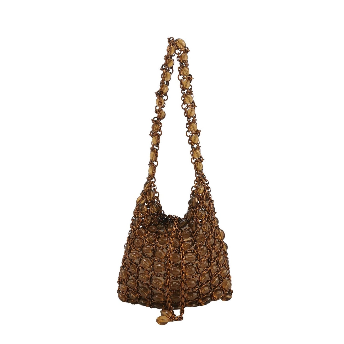 Bottega Veneta   Brown Copper Beaded and Metallic Net Hobo Bag