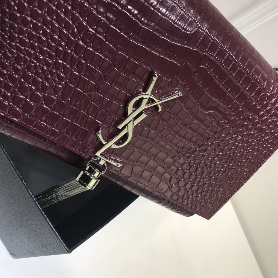 YSSL Kate Medium Chain Bag With Tassel In Embossed Crocodile Dark Violet For Women 9in/24cm YSL