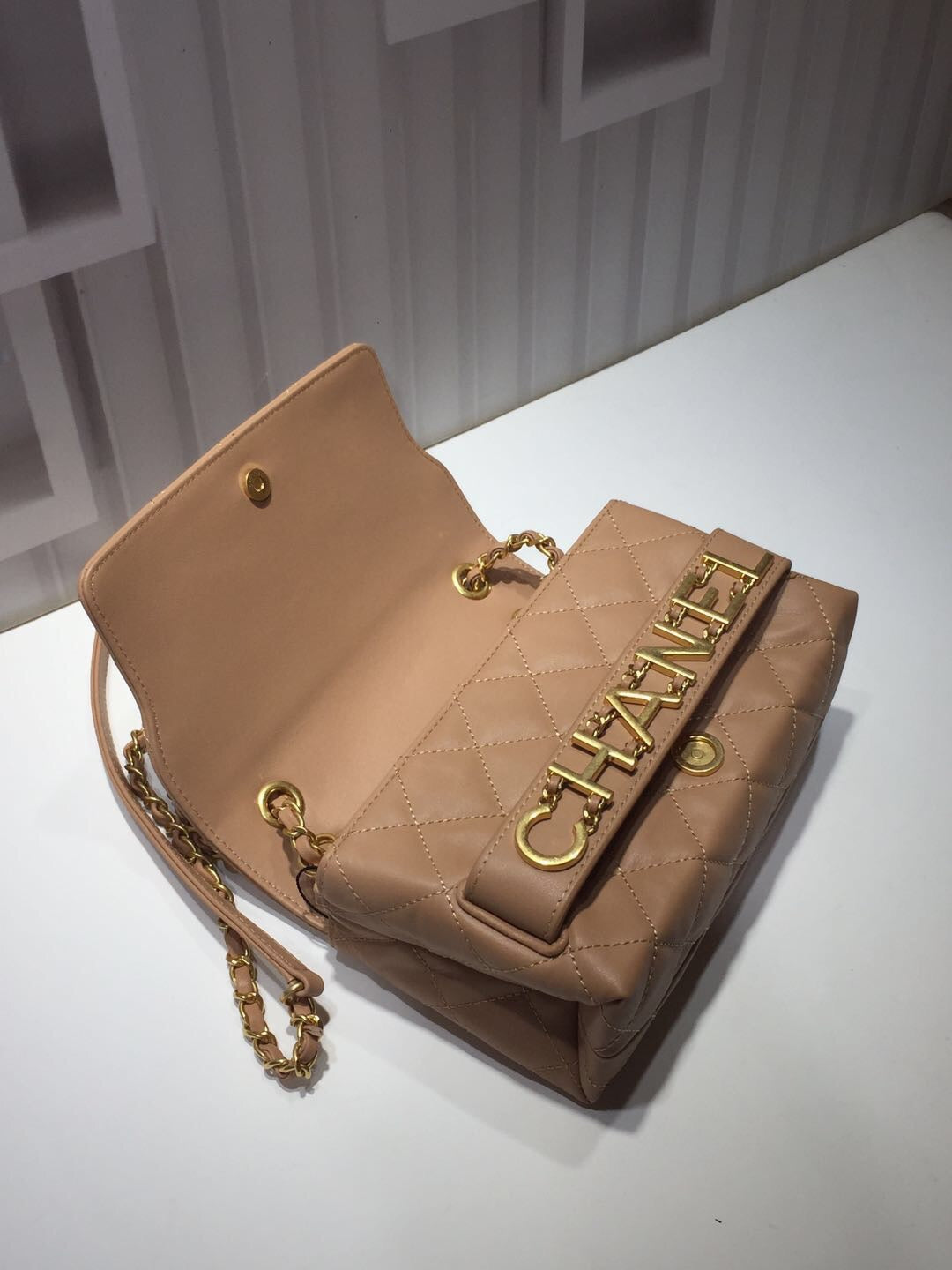 CHLFront Logo Small Flap Bag Gold Hardware Apricot For Women, Women’s Handbags, Shoulder Bags 8in/21cm AS1490