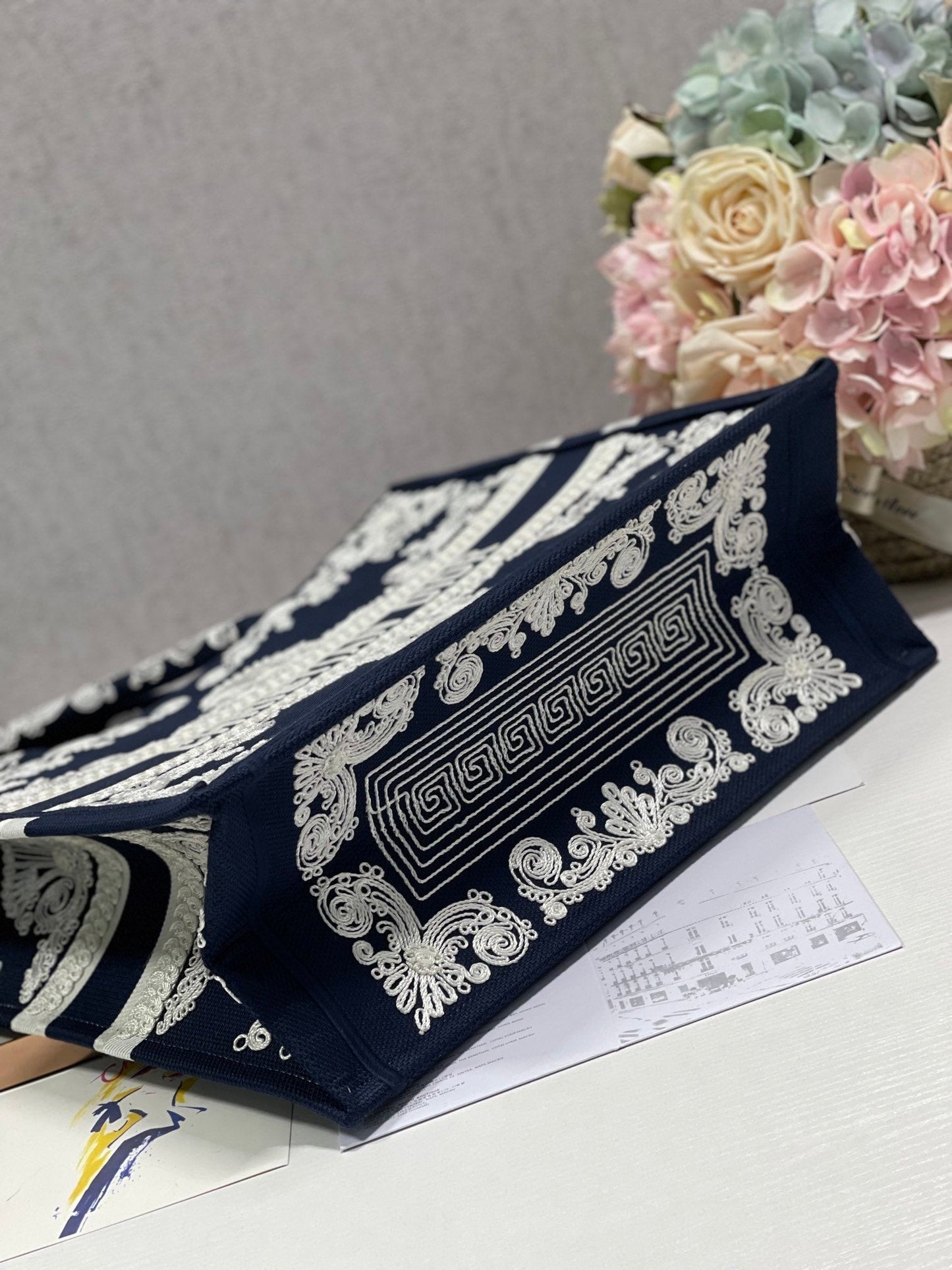 Top Quality MeTop Qualityum Book Tote Blue and White Cornely Embroidery, Blue, For Women Womens Handbags, Shoulder Bags, 42cm CD M1286ZTZB_M928