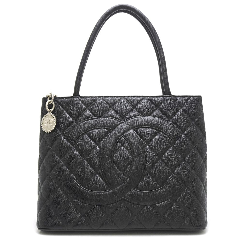 Chanel Reprint Tote Bag Caviar Skin Black x Silver Metal