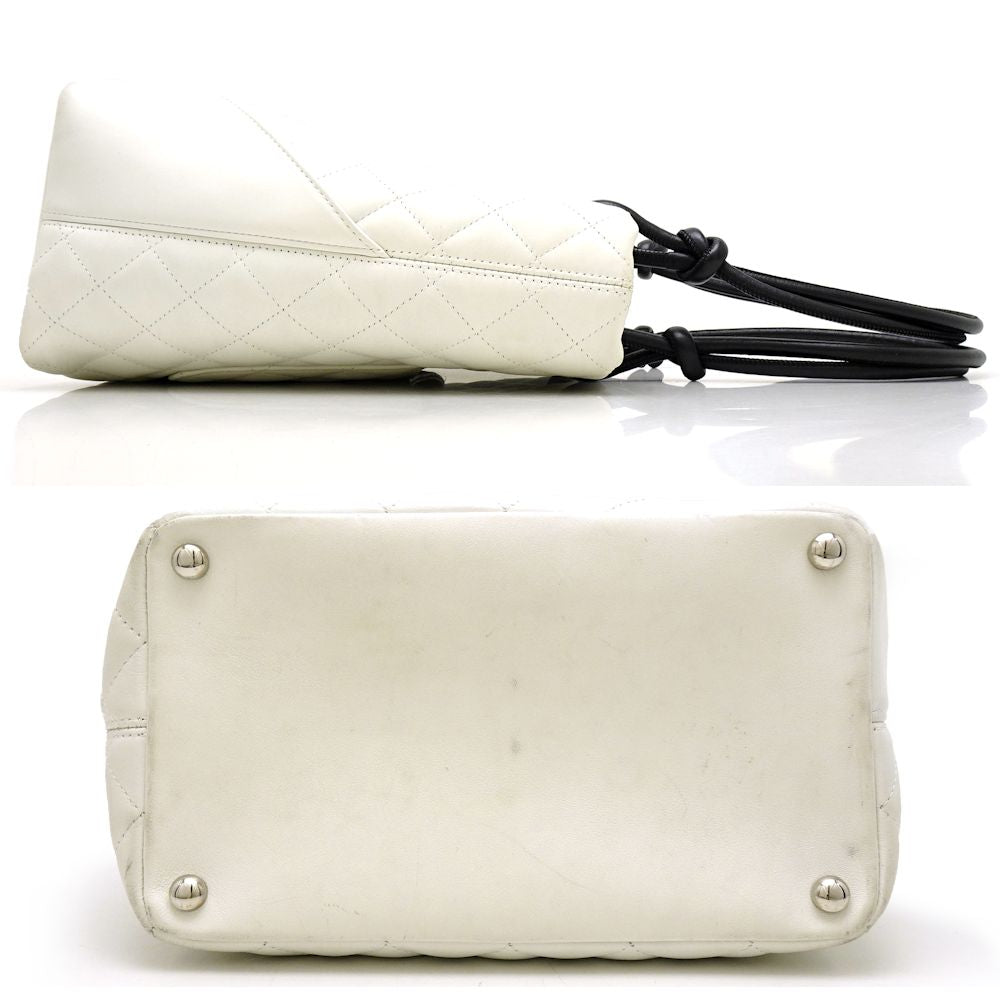 Chanel Cambon Line Tote Bag Lambskin Python White